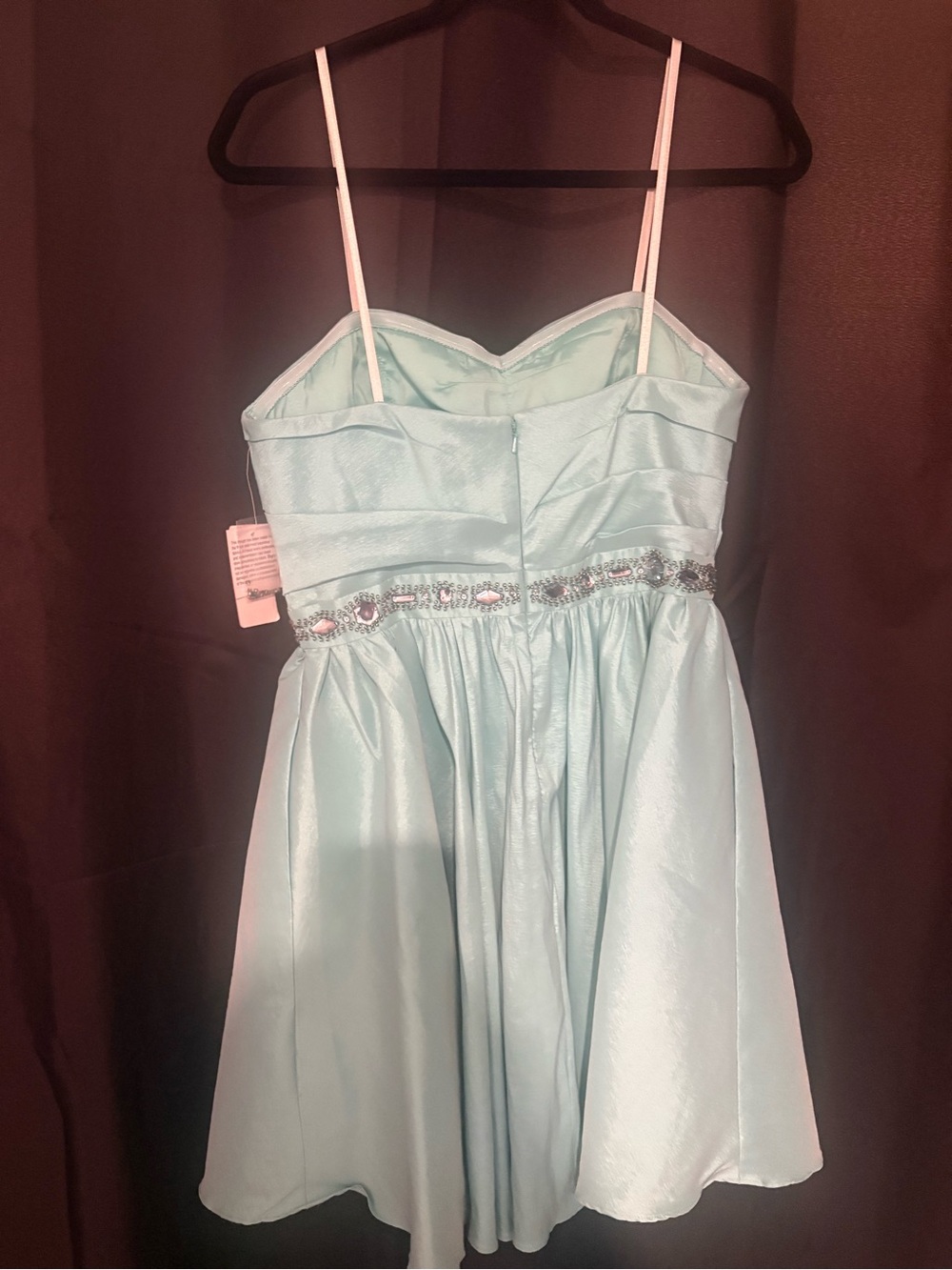 Light Blue Woman’s' Spaghetti Strap Party Dress with Beaded Waist